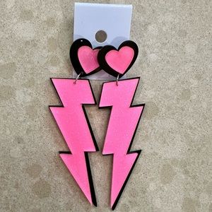 New Hot Pink Black Lightening Bolt Earrings
